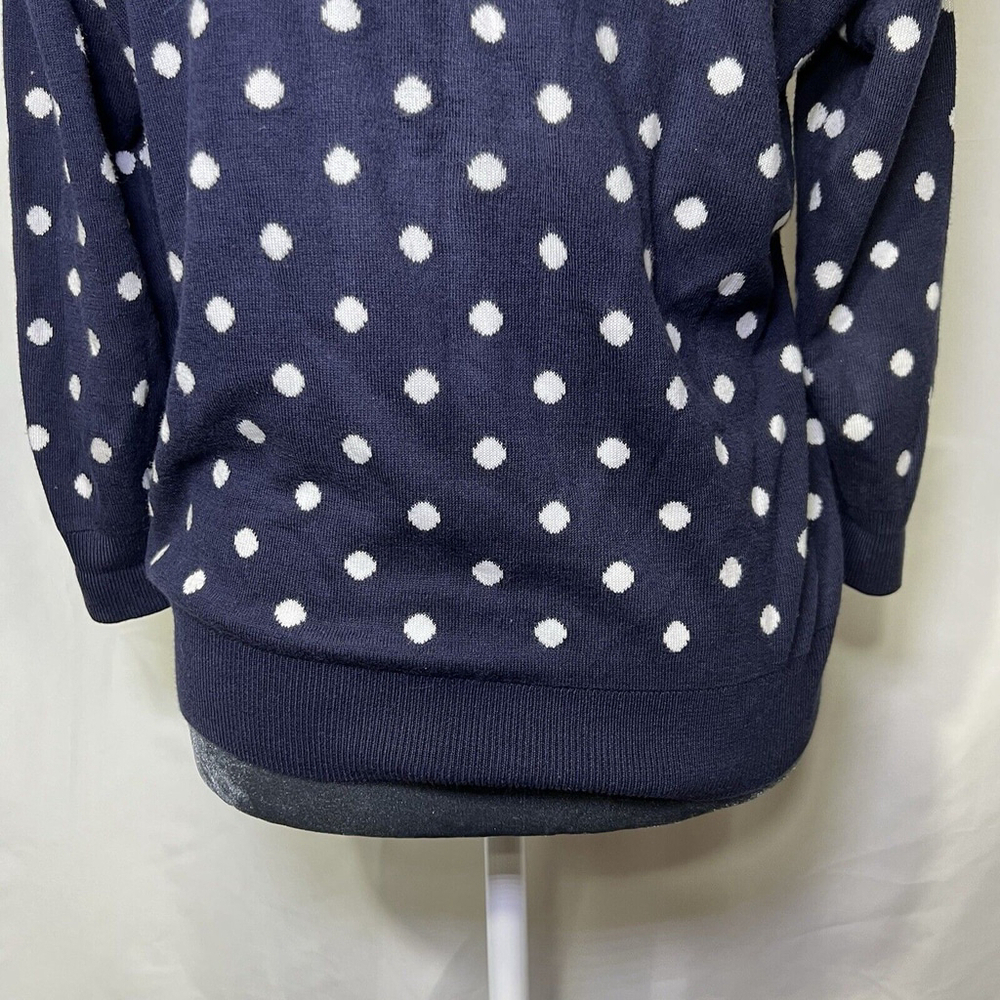Talbots Petites Blue Button Front 3/4 Sleeve Polka Dot Knit Cardigan Sweater M - Picture 6 of 11